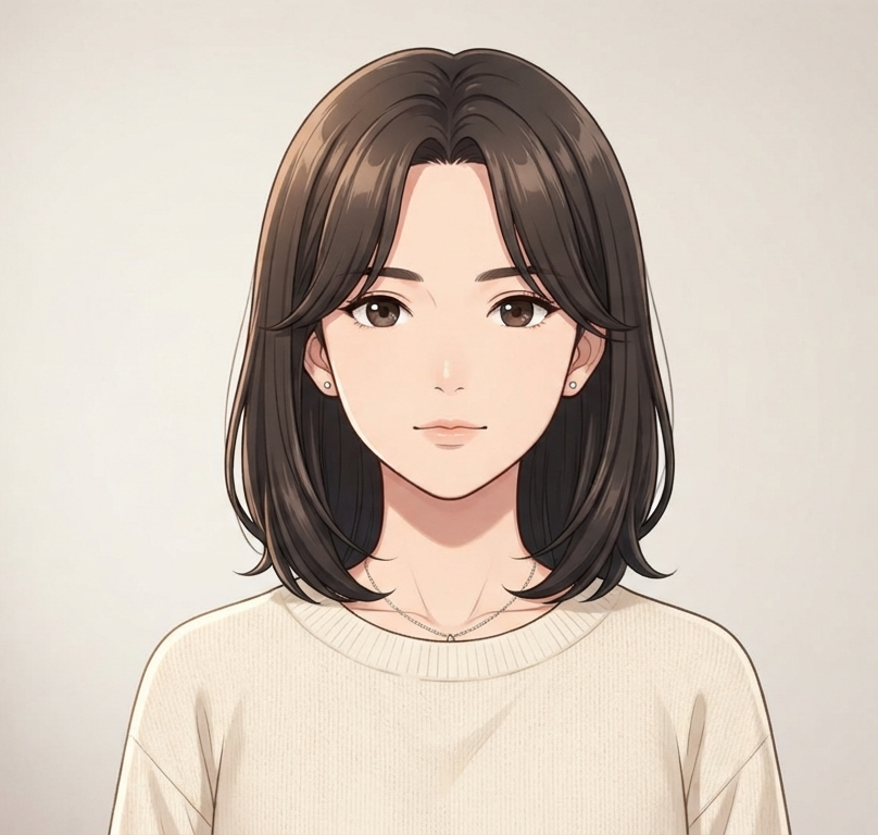 Female · Curtain Bangs Lob · Front